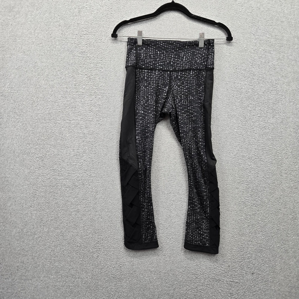 Lululemon Women Activewear Pants 2 Black Legging Geometric Ankle Running Stretch